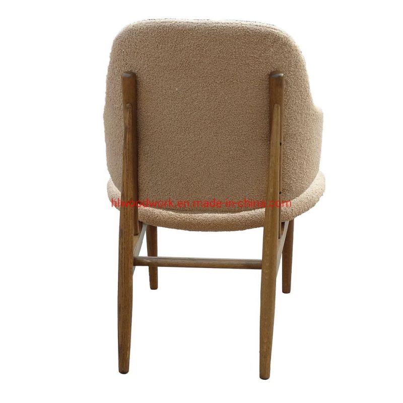 Oak Wood Frame Brown Color Beige Teddy Velvet Magnate Chair Wooden Chair Lounge Sofa Coffee Shope Armchair Living Room Resteraunt Sofa