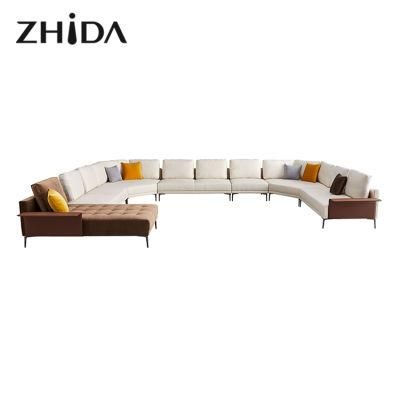 Zhida Wholesale Italian Style Modern Sectional Sofa Set Home Furniture Living Room U Shape Leather Armrest Modular Fabric Sofa