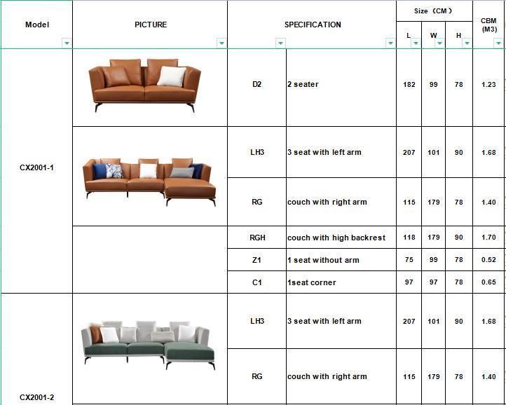 Living Room Furniture Italian Modern Design Genuine Leather or Fabric Sectional Sofa