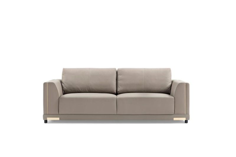 Italian Modern High Quality Solid Wood Stainless Steel Genuine Leather Cover Living Room Sofa Ls07