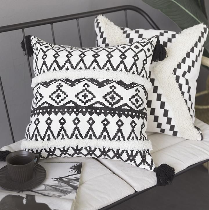 Black and White City Printed Tufted Pillowcase Waist Cushion for Living Room Chair Cushion Cover Sofa Pillowcase 30*50 45*45