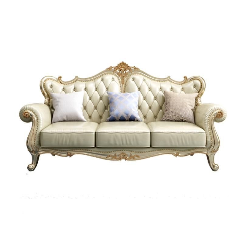 Living Room Furniture American Leather Sofa with Wood Side Stool in Optional Furnitures Color and Sofas Seat