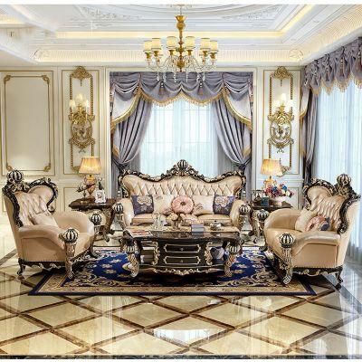 Living Room Furniture Wood Carved Luxury Sofa Set with Coffee Table and TV Stand in Optional Couch Seat and Paint Color