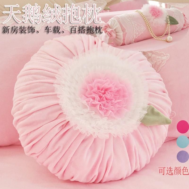 Traditional Old-Fashioned Classic Flower Printing Pillow Printed Lace Round Shape Cushion