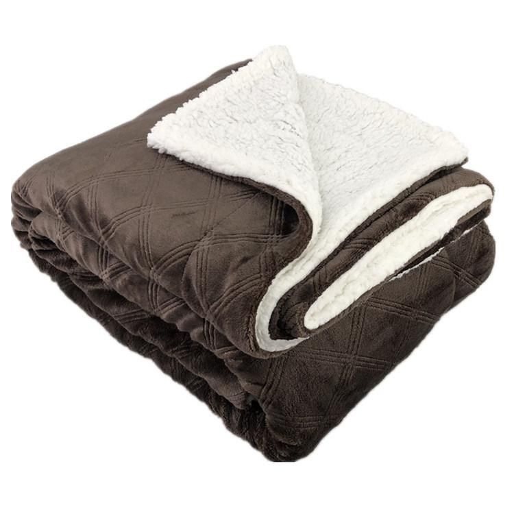 Embossed Double Layer Sherpa Velvet Thick Blanket Bedding Sofa Winter