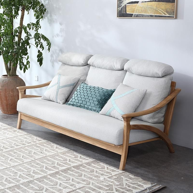 Simple Oak Solid Wood Water Cube Fabric Sofa 0112