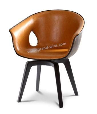 Customized Hotel Dinning Chair Furniture Leather Chair with Wooden Leg