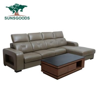 Sunsgoods Wholesale Furniture Indoor Genuine Leather Sectional Sofa with Table