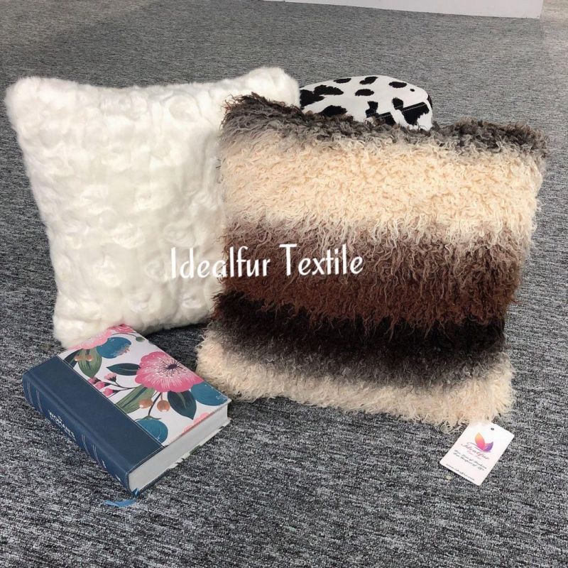 Jacquard Curly Faux Fur Pillow/Mongolian Fur Cushion Cover