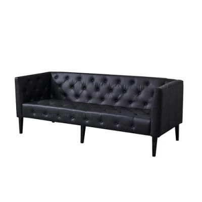 Classic Vintage Black Tufted Couch Chesterfield Leather Sofa for Living Room Furniture