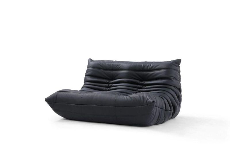 Black Leather Togo Sofa 3 Seat