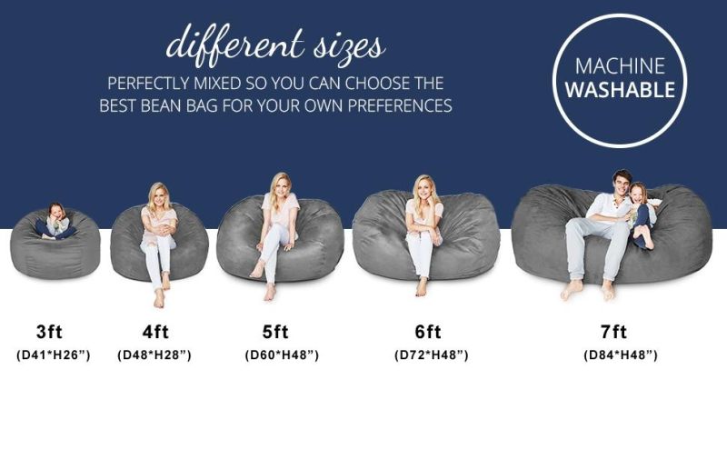 Indoor Furniture Giant Micro Suede 4FT 5FT 6FT 7FT Cozy Foam Bean Bag Sofa Cover Bean Bag Chair Lazy Sofa Without Filling