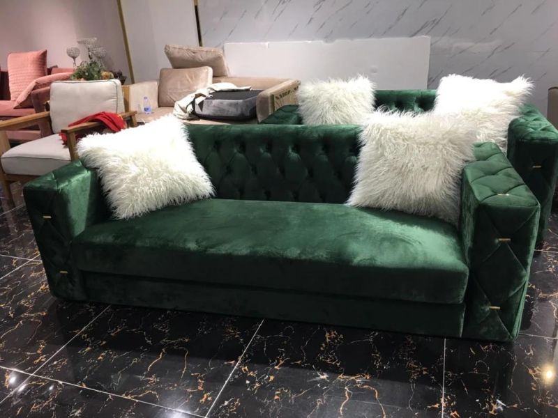 Metal Button Fabric Modern Sofa with Metal Leg