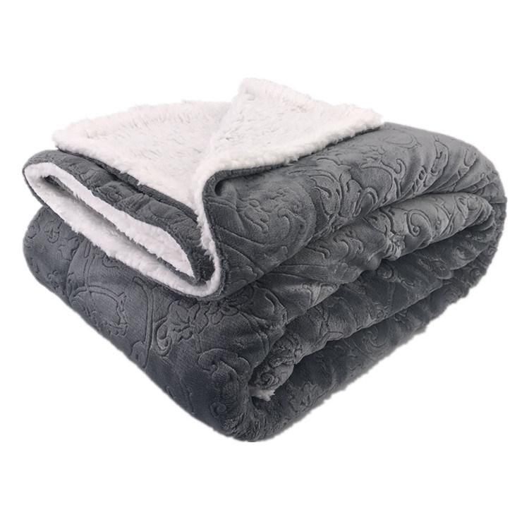 100% Polyester 3D Embossed Texture Plush Flannel Fleece Reversible Sherpa Bedding Sofa Blanket