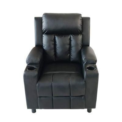 Home Furniture Leather Sofa Comfortable Padding Black Soft Push Back Recliner Sofa Modern Design with Two Cupholders Living Room Sofa