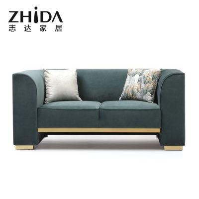 Velvet New Luxury European Style Sofa with Arc Armrest Gold Feet Stainless Steel Living Room Couch for High-Class Resident
