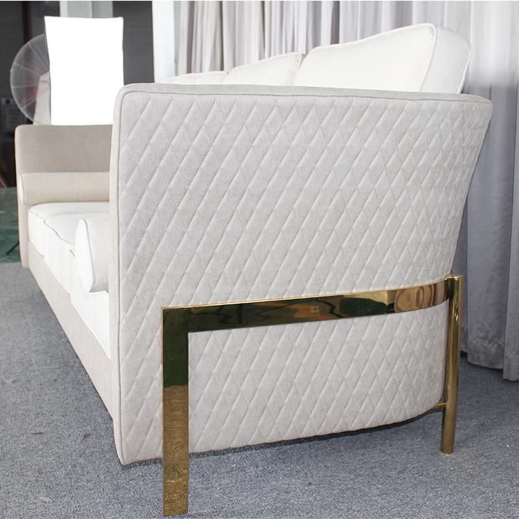 Gold Stainless Base Three Seater Fabric Living Room Sofa Furniture for Villa Hotel