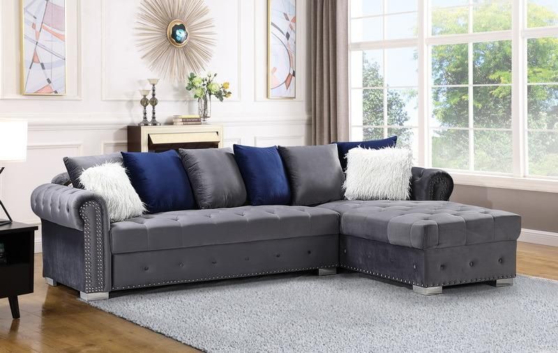 Living Room Sectional Fabric Sofa with Fur Pillows