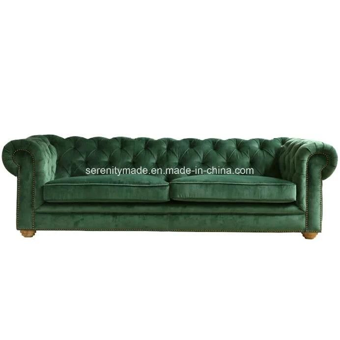 Classic Living Room Furniture Button Tufted Velvet Chesterfield Sofa