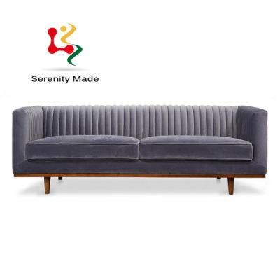 Living Room Furniture Grey Upholstered Wood Legs Couch Lounge Sofa with High Armrests