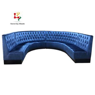 Commercial Bar Cafe and Restaurant Night Club Booth Seating Studded U/L Shape Velvet Upholstered Wood Base Sofa