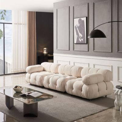 Italian Furniture DIY 3 Seat White Velvet Sofa for Living Room