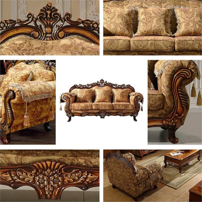 Chinese Sofa Furniture Factory Wholesale Classic Wood Fabric Sofa Set