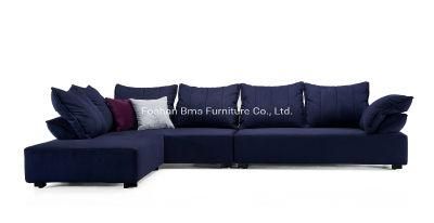 Navy Blue Velvet Sectional Sofa with Adjustable Back Cushion