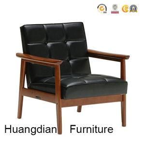 Commercial Hotel Dining Room Furniture Solid Wood Frame Black Leather Sofa