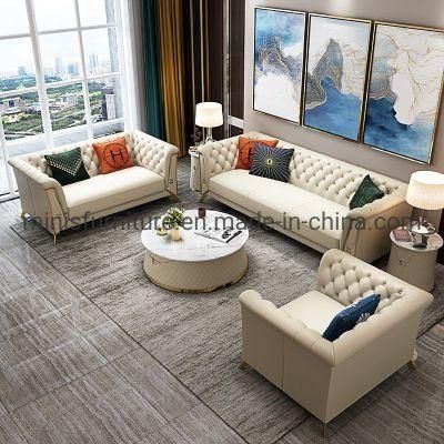 (MN-SF107) Hotel Sofa Set Furniture Home Living Room Metal Gold Leather Sofa