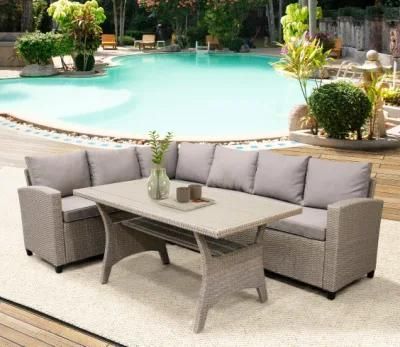 Outdoor Furniture PE Rattan Set Sectional Sofa Set with Table &amp; Soft Cushions