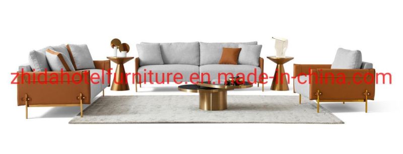 Factory Wholesale Living Room Home Furniture Hot Sale Leather Armrest Fabric Seat Metal Leg Modern Sectional L-Shaped Sofa for Sale