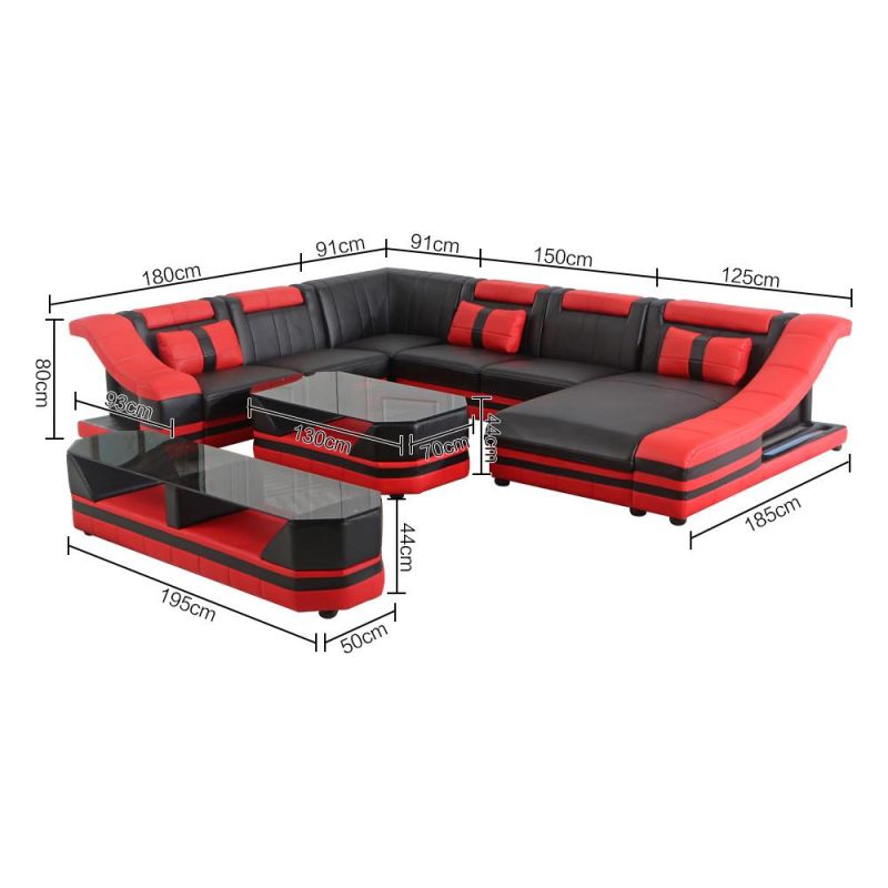 2022 Latest Design Living Room Italian Leather Sofa Furniture Set Sectional LED U Shape Couch