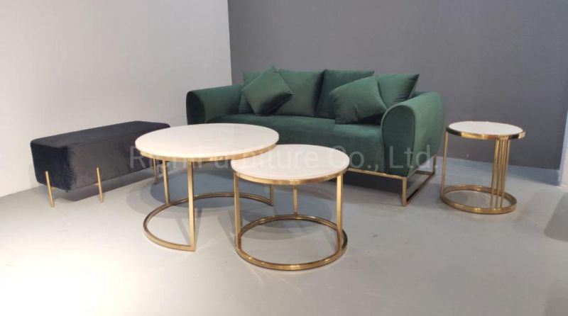 Modern Home Furniture Stainless Golden Fame 3-Seater Multi-Pillow Velvet Fabric Full Set Sofa