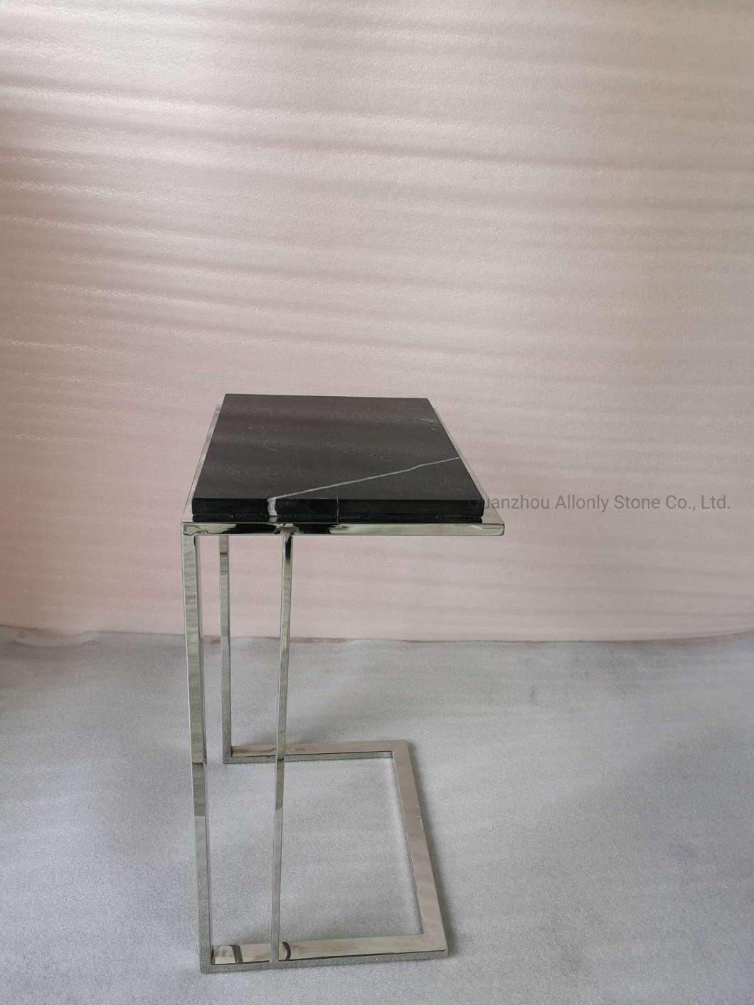 Natural White Black Marble Top Side Table Rectangle for Bedroom and Sofa