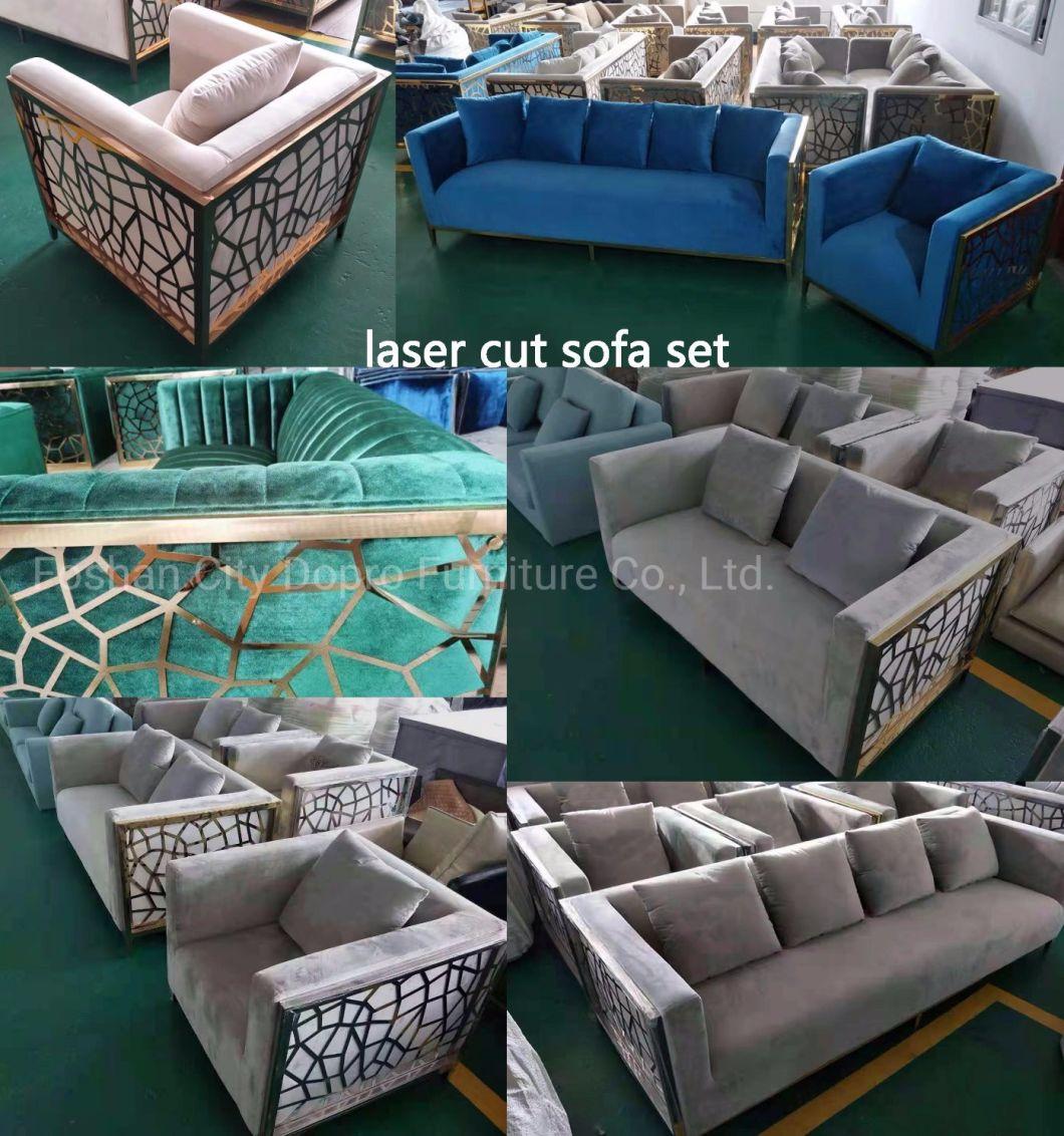 Luxury Antique Laser Cut Classic Stainless Steel Hot Sale Three Seater Sofa Set