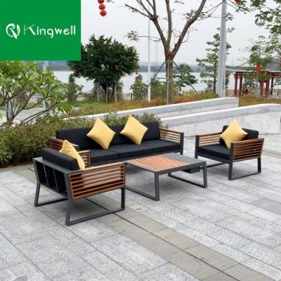 Hot Sale Outdoor Furniture Aluminum Sofa Patio Set with Teakwood Armrest