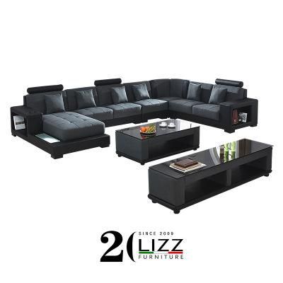 Contemporary European Furniture Set Sectional Corner Fabric Sofa with LED Light