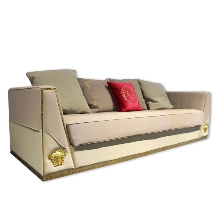 European Style Living Room Furniture Single Seater Sofa Gold Stainless Base Three Seater Sofa