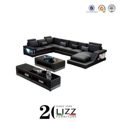 Australia Popular Home Furniture Leisure U Shape LED Sectional Leather Sofa