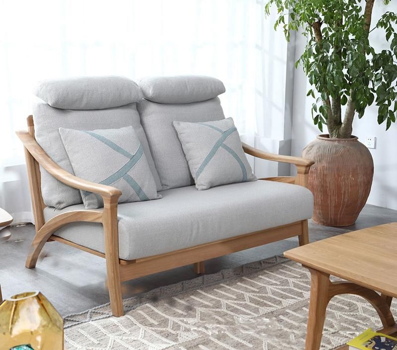 Simple Oak Solid Wood Water Cube Fabric Sofa 0112