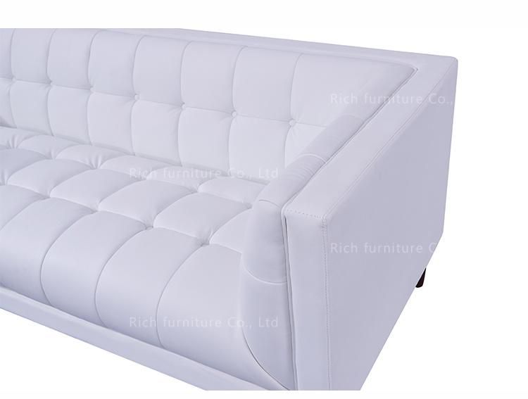 Modern European Furniture White Lounge Couch Luxury Leather Living Room Wooden Sofa