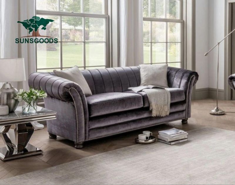 Classic Channel Deep Tufted Velvet Fabric Couch Chesterfield Sofa for Living Room Furniture