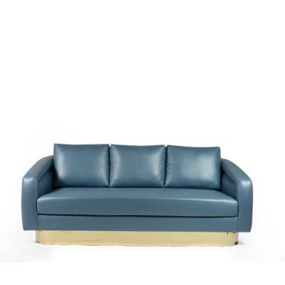 Luxury Living Room Furniture 3 Seater Blue Leather Sofa