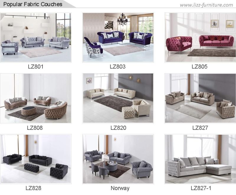 Luxury Royal Style Living Room Fabric Sofa Set Modern Sectional Velvet Furniture Set with Metal Leg