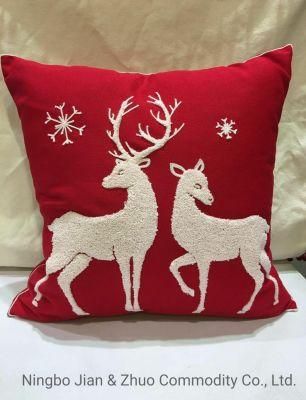 Custom Embroidery Christmas Red Cotton Pillow Cushion
