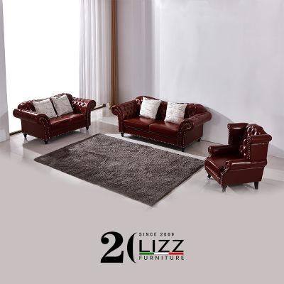 Luxury Tufted Genuine Leather Chesterfield Sofa Set