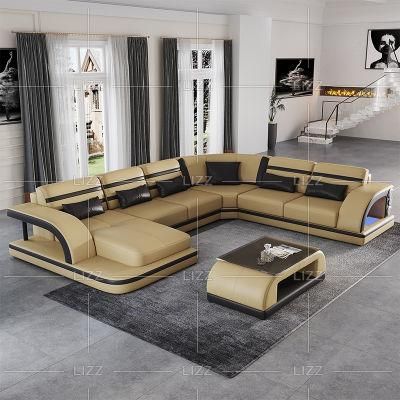 European Modern Living Room U Shape Leisure Home Furniture Luxury Sectional Top Grain Genuine Leather Sofa