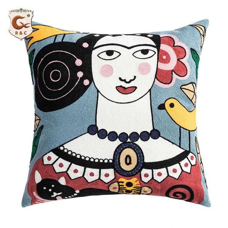 Rich Texture Lumbar Cushion Cover Interior Sofa Decoration Abstract Face Embroidered Throw Pillow Covers