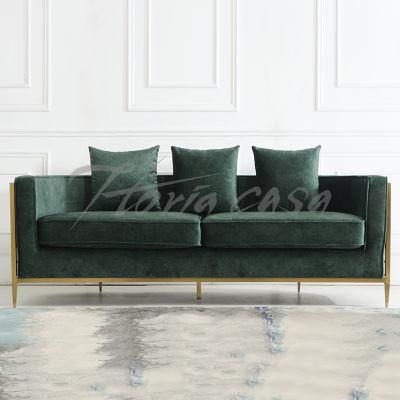 Modern Contemporary 3 Seater Home Furniture Set Leisure Living Room Fabric Velvet Sofa with Metal Frame